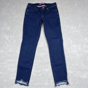 Lilly Pulitzer South Ocean Skinny Jeans Women’s 2 Fringe Hem Blue Cosmic Wash